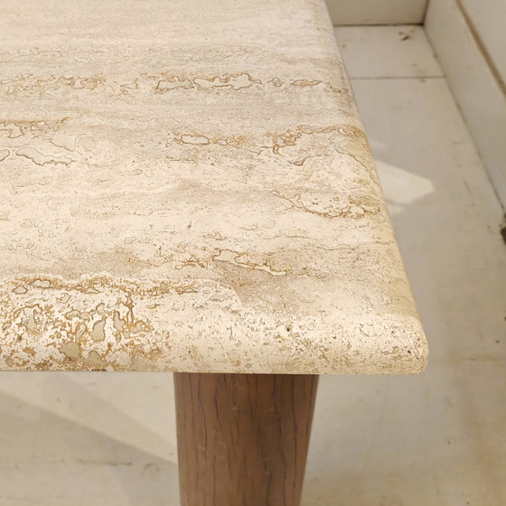 Image 1 of Brutalist coffee table travertine and wenge wood
