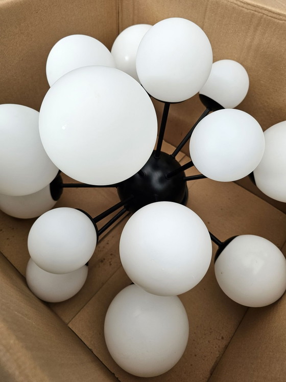 Magnifique Plafonnier Colmore Sputnik - 15 Boules de Verre, Métal, Noir (photo 2 sur 12)