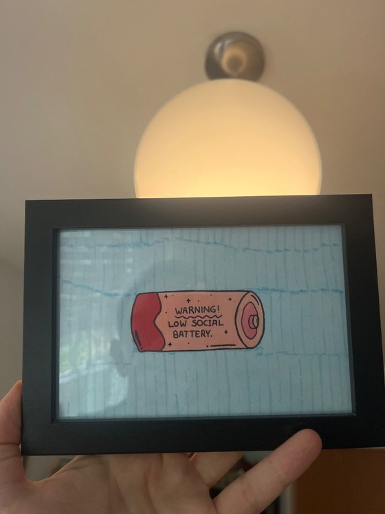 “Low Social Battery” Acryl Painting – Paintings & Drawings, Paper, Glass (photo 4 of 5)