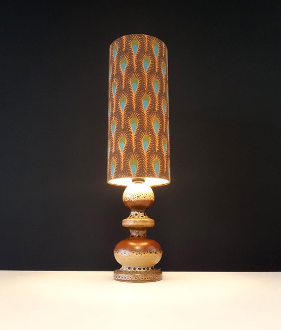 Image 1 of Unique Ceramic Vintage Herda Lampstand With Handmade Lampshade With Botanical Print