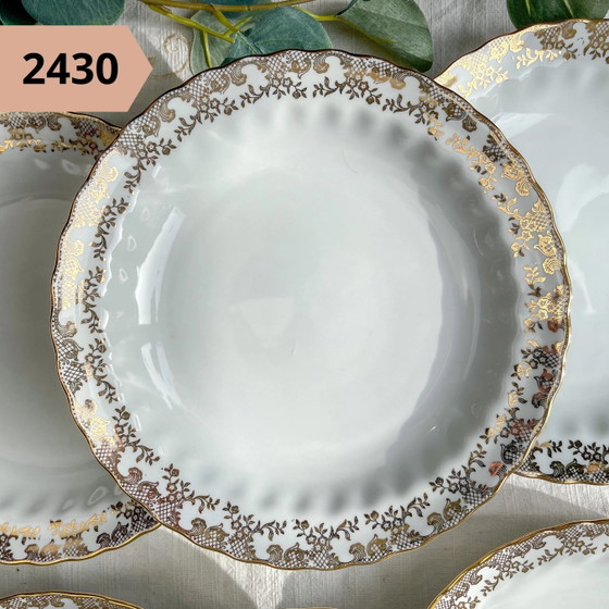 Vintage Gilded White Porcelain Soup Plate, Individual – Crockery, Retro (photo 5 of 7)