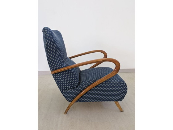 Image 1 of Art Deco fauteuil in blauwe bloemenstof (jaren 30)