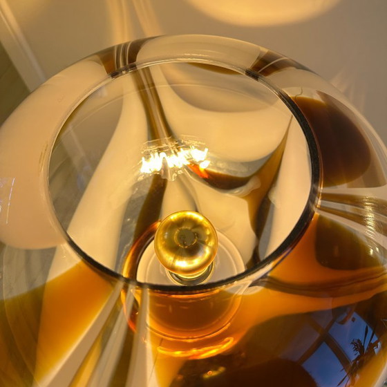 Image 1 of Italian Murano amber swirl glass globe floor lamp on brass base