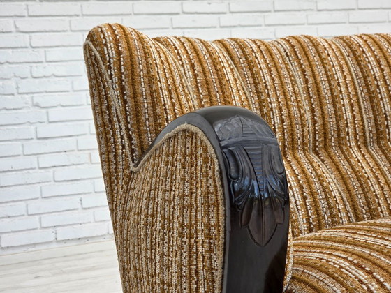 Image 1 of 1960s, Danish 3-seater sofa, original, brown furniture wool, beech wood.