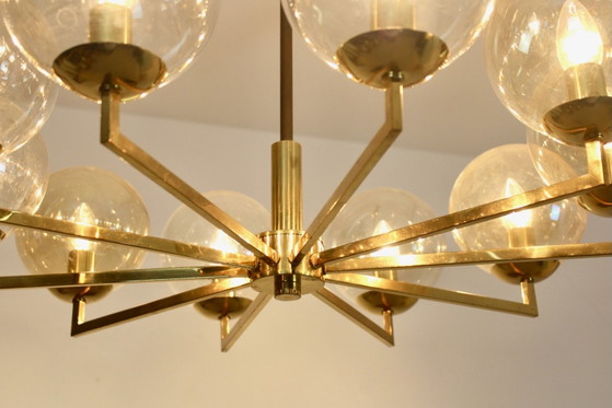Lustre en laiton et verre, Kaiser Leuchten, Hollywood Regency (photo 7 sur 11)