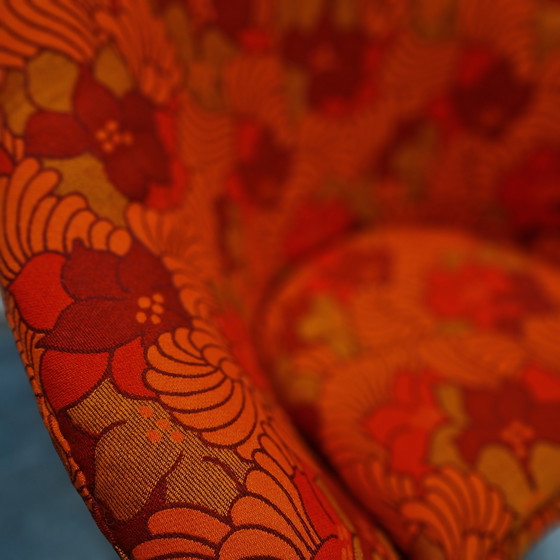Image 1 of 60's vintage swivel armchair reupholstered orange floral armchair swivel armchair