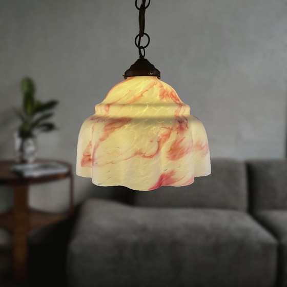 Image 1 of Antique pendant lamp Pink marble motif XXL