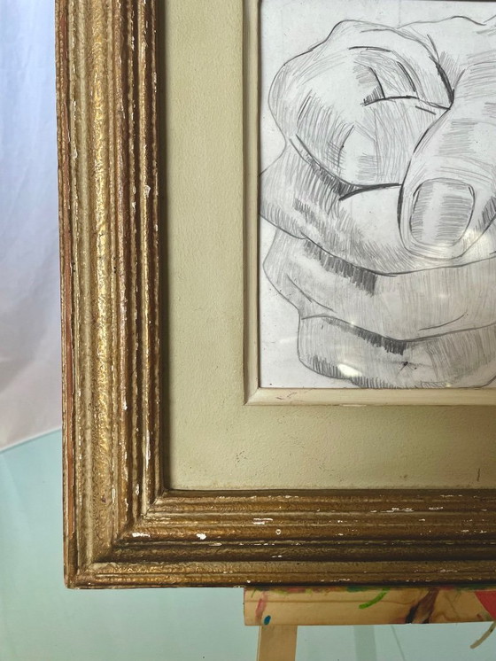 Image 1 of Studio della mano - Illustrazione originale - Cornice dorata d'epoca
