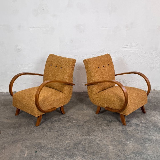 Image 1 of Coppia di poltrone Art Déco H-410 completamente restaurate, di Jindřich Halabala, 1930