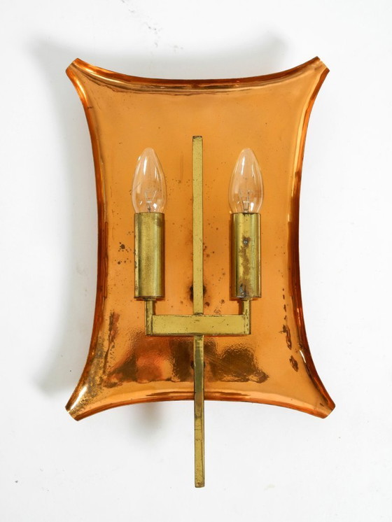 Image 1 of Appliques murales d'église uniques, grandes et lourdes, de style milieu du siècle, en cuivre et laiton