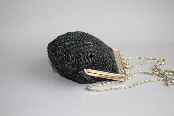 Image 1 of Vintage evening bag, theater bag, beaded embroidery, kiss-proof closure, chain strap