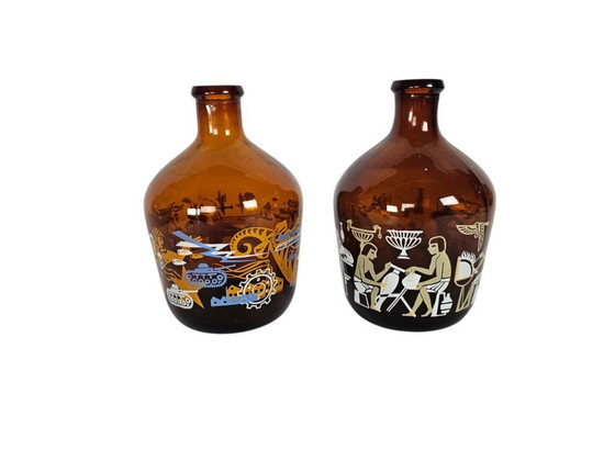 Image 1 of Glass Factory Leerdam - Liberation bottles (2) - Woldring and Idema wine bottles - glass - 1955