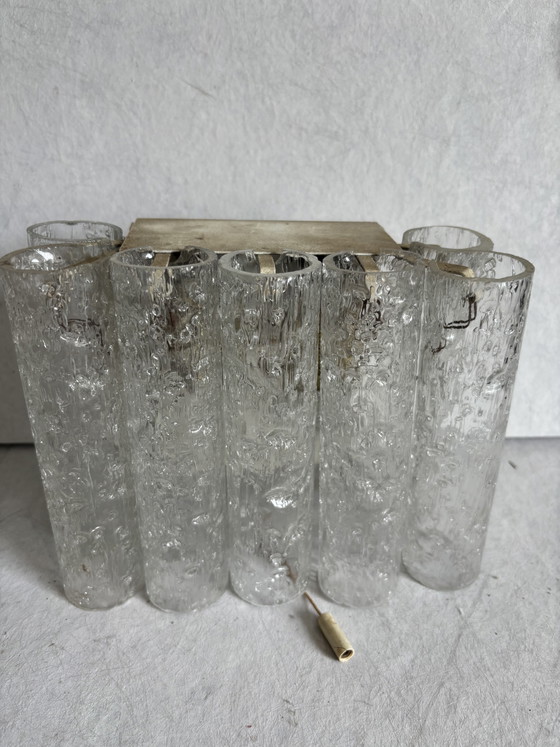 Image 1 of Vintage set Doria Leuchten wandlamp ijsglas tubes jaren 60