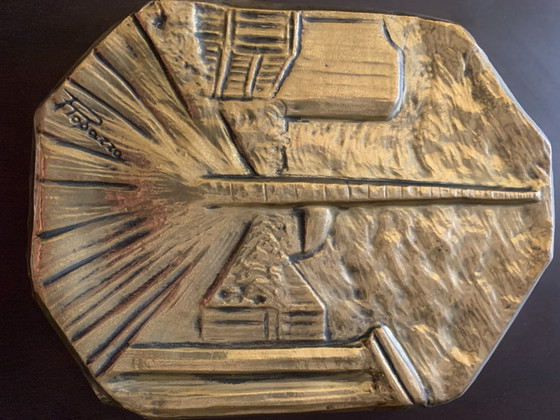 Bronze Plaque on Wood - Mario Benedetto Robazza (1934-2020) - Brutalist Relief Infrastructure - 1970s - 22x18 (photo 3 of 8)