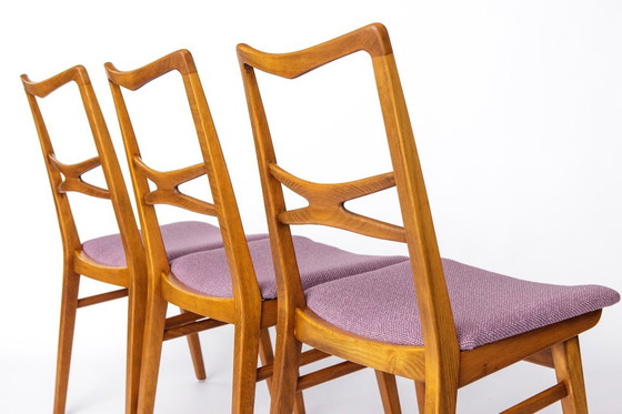 Image 1 of Set of 4 Vintage Dining Chairs, 1960s–70s German Mid-Century Modern, Beechwood Frames, Purple Upholstery