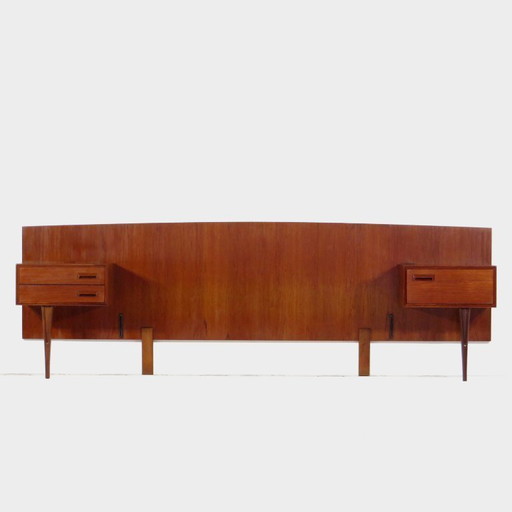 Tête de lit double et tables de nuit en teck, Vintage mid century, années 1960