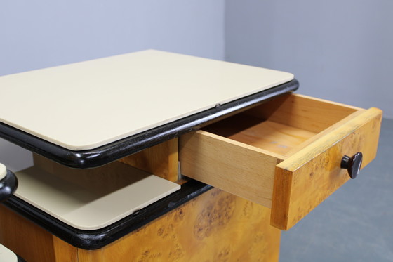 Image 1 of 1950s Pair of Bedside Tables/Nightstands in Birch Finish, Czechoslovakia