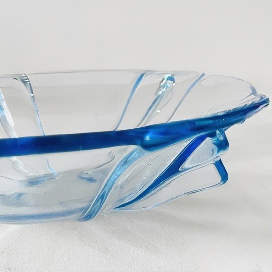 Image 1 of Walther & Sohne pressed glass fruit bowl light blue Artdeco 1930's