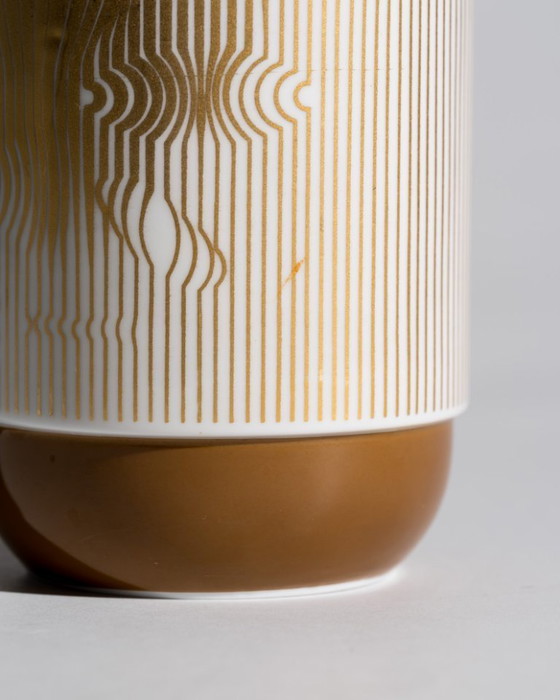 Image 1 of Rosenthal “Manipur” Gold Vase Victor Vasarely “Duo” Form Ambrogio Pozzi 18cm 70s