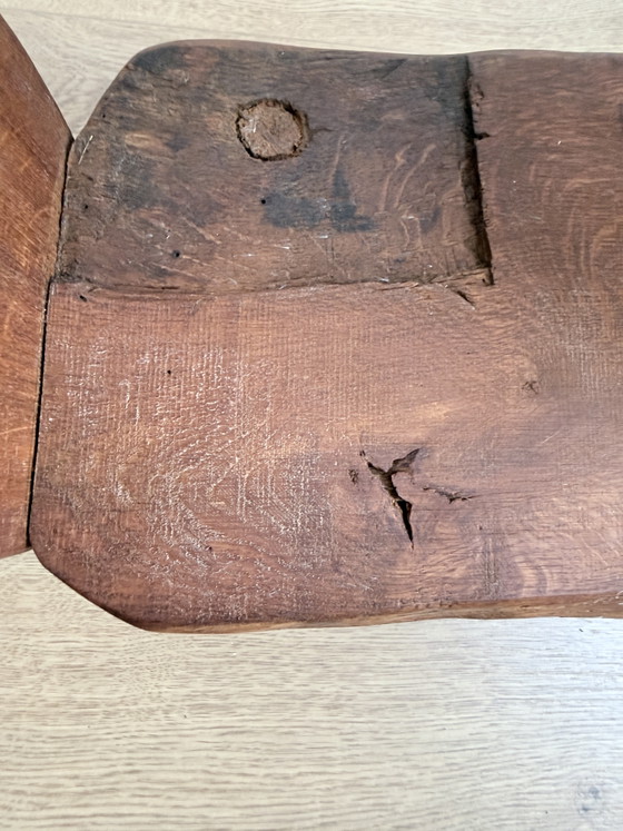 Image 1 of Vintage Brutalistische Sculpturale Kruk / Stoel – Massief Eiken (Wabi-Sabi, Jaren 70)