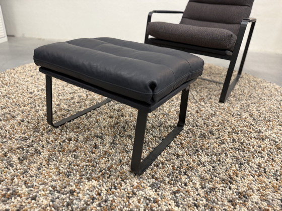 Image 1 of Leolux Indra Sessel mit Fußhocker Blauer Lederstoff