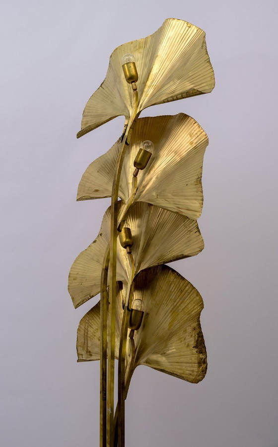 Image 1 of Tommaso Barbi Mid-Century Modern Italian Brass Floor Lamp "Ginkgo", 1970s