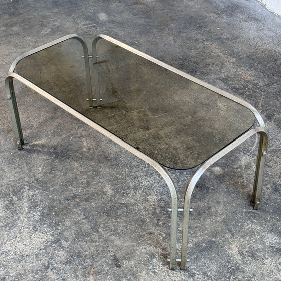 Image 1 of Steel and Glass Mid-Century Coffee Table, 1970