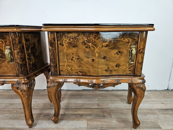 Image 1 of Comodini Chippendale anni '50 con vetro nero