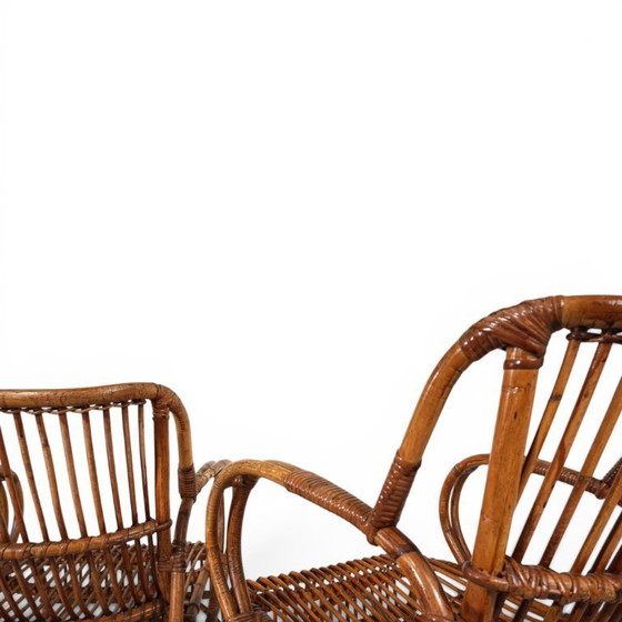 Image 1 of Frans paar vintage loungestoelen van rotan en bamboe, 1960