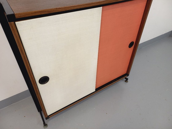 Image 1 of Libreria componibile vintage italiana in melaminico con decori in legno e metallo degli anni '60