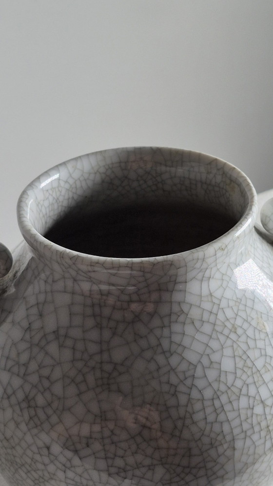 Vintage Mid Century Amphora Porcelain Vase Craquelé VEB Liäichte – VEB Lichte, Vazen (photo 3 of 10)