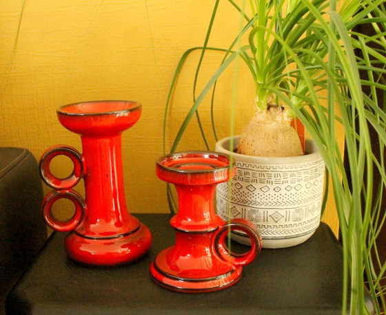 Set di candelabri vintage Goebel modello 'PAN', in ceramica rossa, anni '70. – Goebel - PAN, Portacandele (photo 14 of 14)