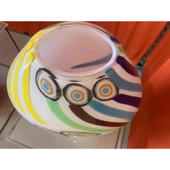 Image 1 of Milky-White Murano Glass Style Table Lamp Featuring Multicolored Reeds Vase