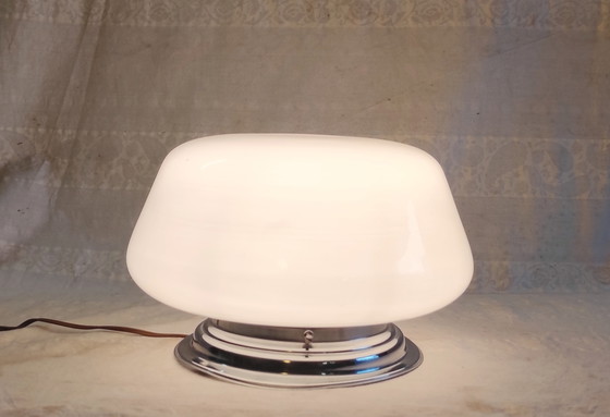 Image 1 of Art Deco plafondlamp met opalen bol - midden 20e eeuw
