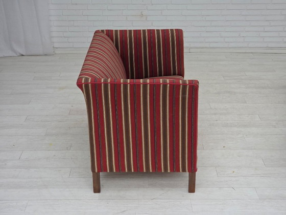 Image 1 of Dänisches 2-Sitzer-Sofa aus den 1960er Jahren, gestreift, rot/mehrfarbig, Möbelwolle