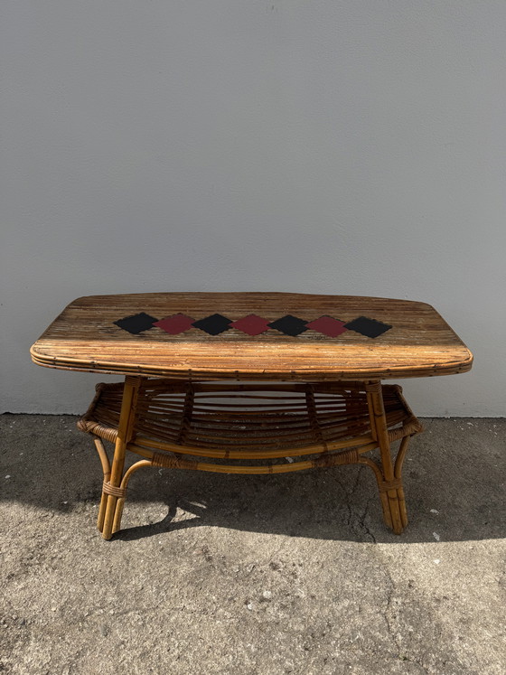 Image 1 of 1960s rattan and bamboo coffee table