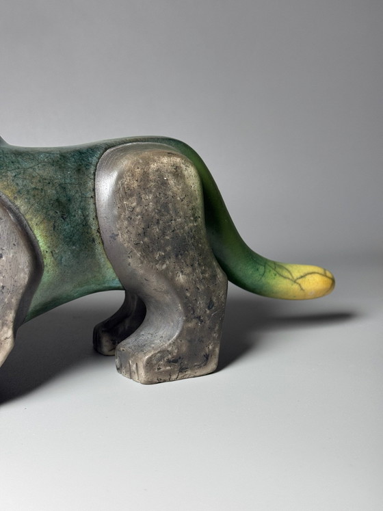 South African Raku Ceramic Lion, African-Inspired Sculpture, Handcrafted Decorative Art, Green (photo 9 of 14)