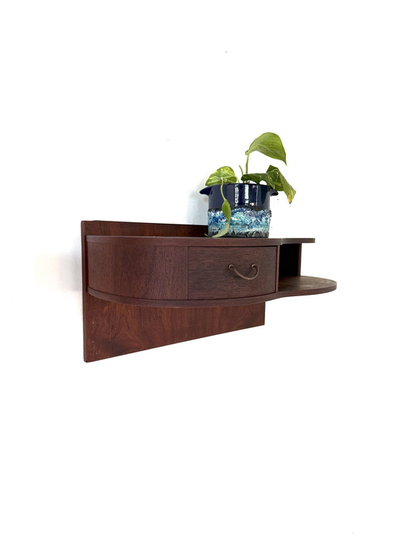 Image 1 of 2x vintage teak floating Danish bedside tables ‘60s