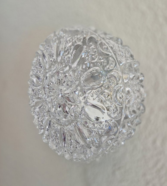 Image 1 of Glashütte Limburg 2484 Vintage Mid-Century Textured Glass Wall/Ceiling Flush Mount Light, Germany, 1960s–70s, Ø21 cm