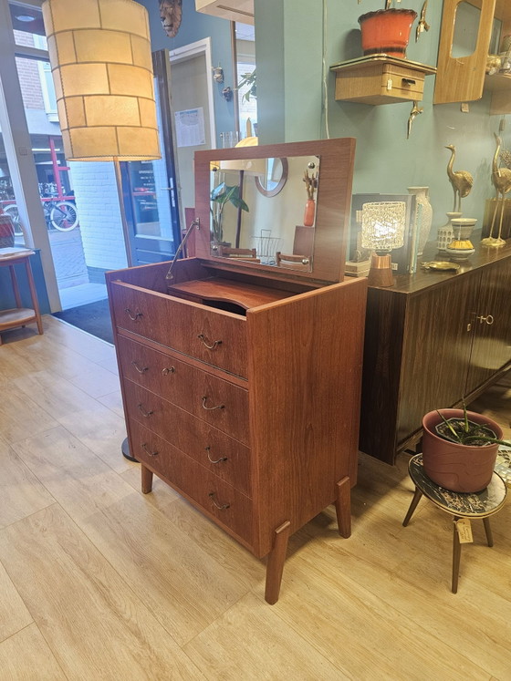 Danish Vintage Teak Dressing Table Chest of Drawers / Make-up Cabinet, Wood, Brown (photo 2 of 15)