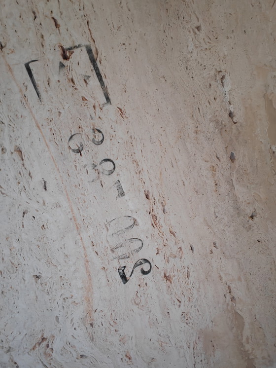 Image 1 of Brutalist coffee table travertine and wenge wood