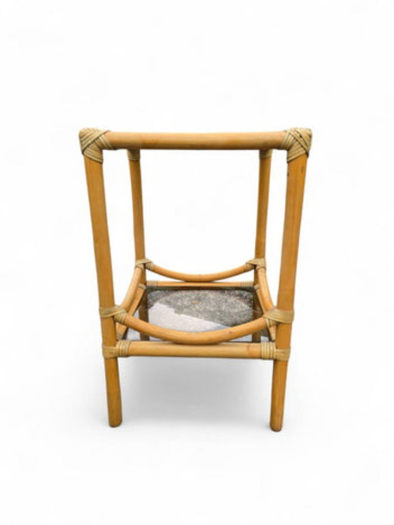 Bamboe bijzettafel met glazen blad – Glass, Rattan (photo 3 of 5)
