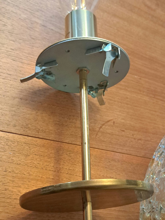 Image 1 of 🟡 Doria Pendant Lamp 1970 – Oval Structured Glass Ø40 cm – Brass – Mid Century Vintage