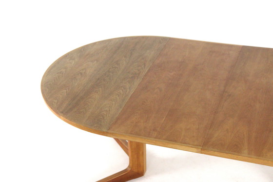 Image 1 of Bernhard Pedersen and Son round 2x extendable dining table Danish vintage