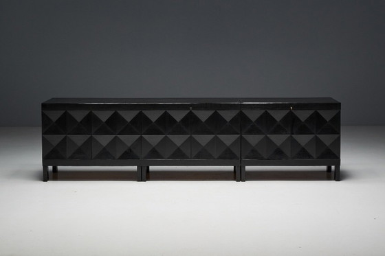 Image 1 of Brutalistisch De Coene-dressoir in gebeitst eikenhout, België, jaren 70