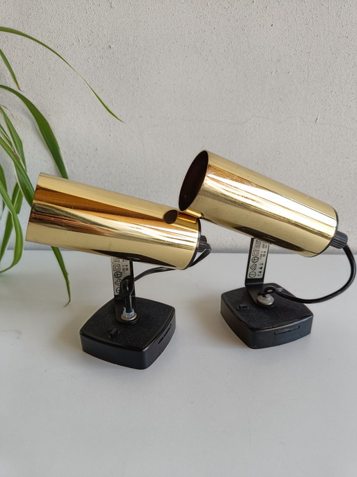 Paire de projecteurs réglables Targetti, finition dorée, Italie, années 1980