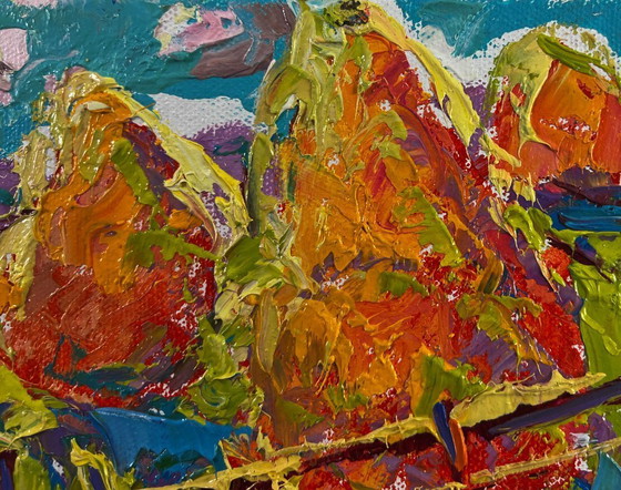 Image 1 of Original Oil Painting Summer Day Landscape Moments of happiness under the blue sky