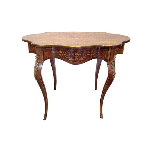 Antigua mesa francesa estilo Luis XV con cajón, finales del siglo XIX