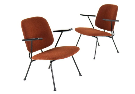 Satz mit 2 Gijs van der Sluis-Sesseln „Nr. 12“ im Vintage-Stil, neu gepolstert