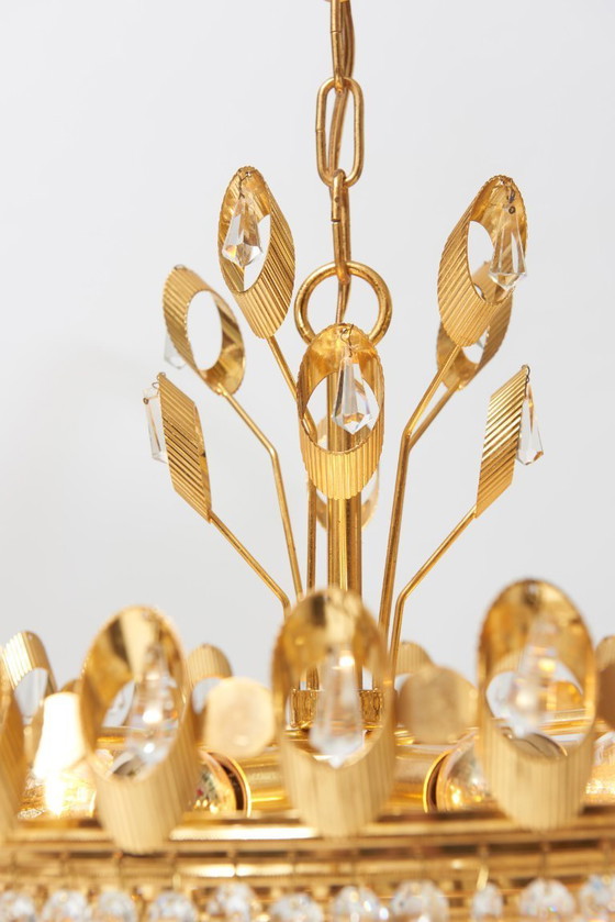 Image 1 of Grande lampadario Hollywood Regency in ottone e vetro di Palwa